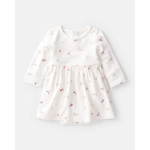 Baby Girl Paint Print PurelySoft Long-Sleeve Bodysuit Dress - Ivory - Carter's | Carter's