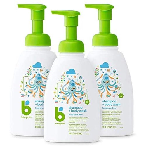 Babyganics Baby Shampoo + Body Wash Pump Bottle, Fragrance Free, Packaging May Vary,16 Fl Oz (Pack of 3)