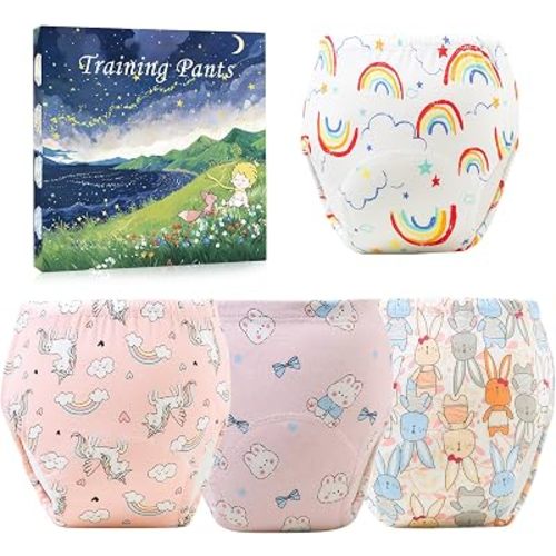 Upairy Potty Training Pants Cotton Absorbent Training Underwear for Toddler Boy and Girls 2T-5T,Soft Absorbent & Leak-Proof with Characters(4PCS,S)