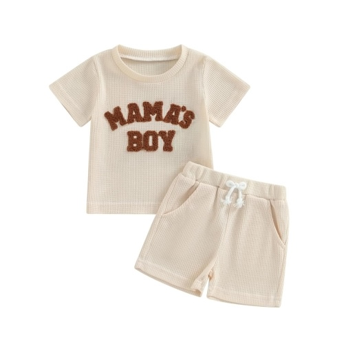 Amazon.com: Kupretty Toddler Baby Boy Summer Clothes Embroiderey Waffle Knit Short Sleeve T-Shirt Tees + Casual Shorts Cute Clothing Set (A mama's boy-Beige, 3-6 Months): Clothing, Shoes & Jewelry