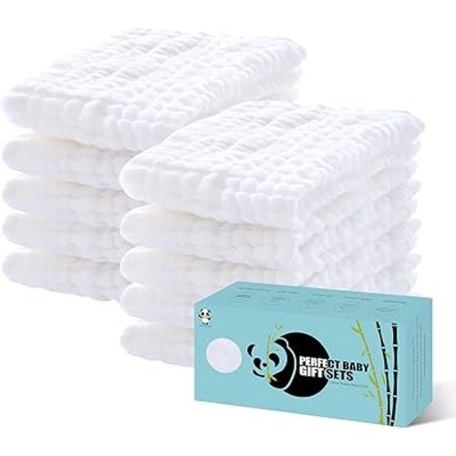 HIPHOP PANDA Large 100% Cotton Muslin Baby Burp Cloths - Reinforced Edges | 20 x 10 In Pre-Washed Ultra Absorbent and Soft Baby Essentials Drool Rags for Newborn Boy Girl - 10 Pack, White