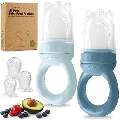 KeaBabies Baby Fruit Feeder 2pk - Silicone Baby Food Feeder for Babies 6-12 Months, Breast Milk Popsicle Teether, Weaning, Pacifier, Freeze Frozen Solid Food, Infant Feeding Essential (Maritime)