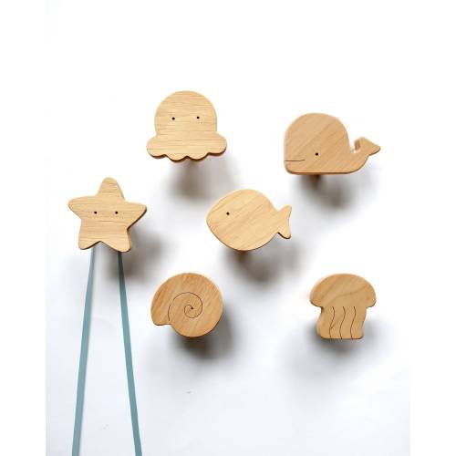 Nursery Hook Sea Animal - Wood Wall Hook for Kids Room Ocean - 1 pcs