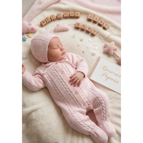 Newborn baby Knit pastel Pink Hospital first outfit made Spain Set traje de punto bebe primera puesta embarazda tricot baby