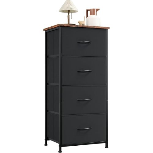 Somdot Tall Dresser for Bedroom with 4 Drawers, Storage Organizer Chest of Drawers with Removable Fabric Bins for Living Room Closet Bedside Nursery Laundry Entryway Hallway, Black Rustic Brown