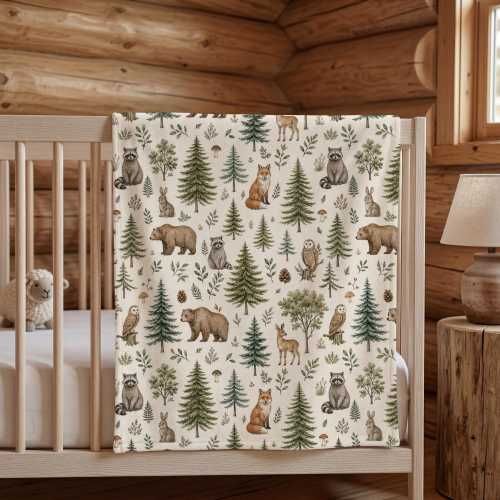 Nursery Blanket, Woodland Baby Blanket, Forest Animals Pattern, Fleece Baby Blanket, Baby Shower Gift, Nursery Decor, Infant Blanket Gifts