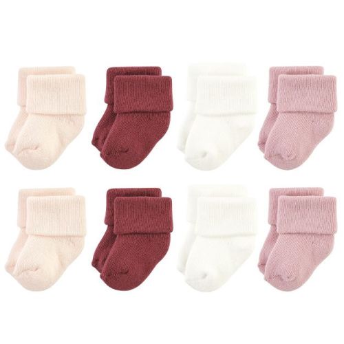 Hudson Baby Basics Infant Baby Cozy Terry Socks 8-Pack, Blush Blossoms, 0-6 Months