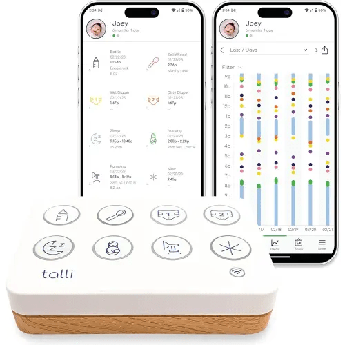 Talli Daily One-Touch Baby Tracker - Baby Monitor to Log Feedings, Diapers, Sleep & More - Electronic Journal Links to Mobile App for Real-Time Baby Monitoring & Tracking - Alexa Compatible