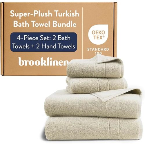 Brooklinen Super-Plush Bath Towel and Hand Towel Set - 2 Bath Towels, 2 Hand Towels - Cotton, Highly Absorbent (Stone)