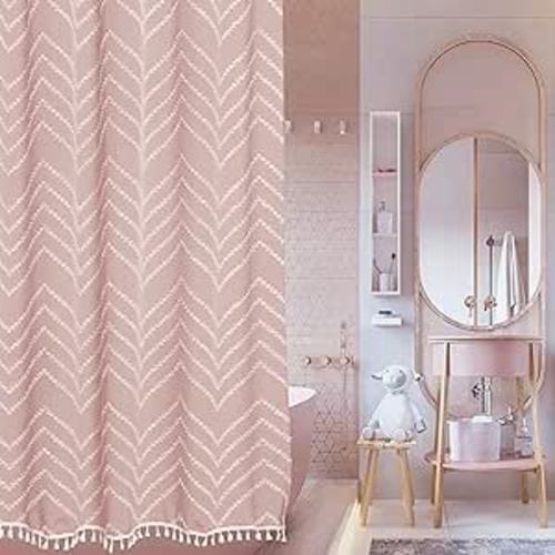 LATER Amazon.com: Siiluminisoy Pink Boho Shower Curtain White Tassel Woven Fabric Cute Shower Curtain Modern Farmhouse Textured Tufted Chevron Striped Minimalist 72 x 72 Bathroom Shower Curtain : Home & Kitchen