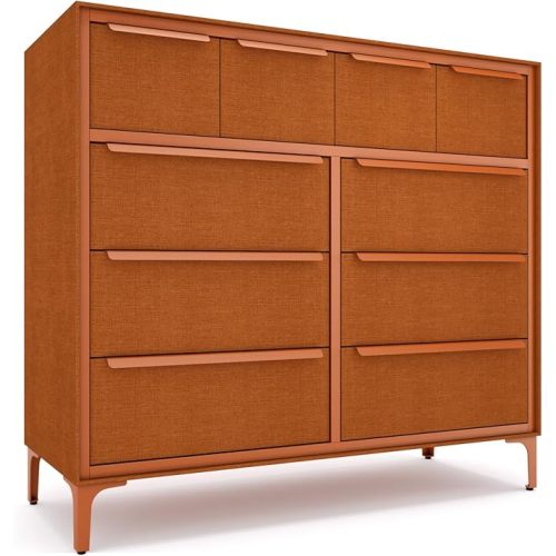 Naima Premium Fabric Dresser - Strong Metal Frame, 10 Spacious Sag-Proof Drawers with Sleek Metal Handles - Premium & Durable Storage Solution for Your Home (Orange)