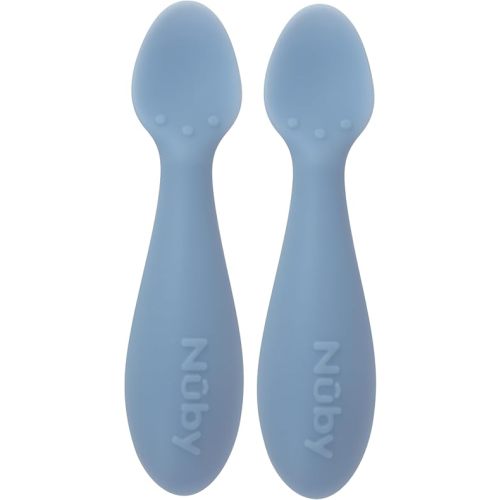 Nuby Silicone Mini Spoons - (2-Pack) Baby-Led Weaning Spoons for Babies - 4+ Months - Blue