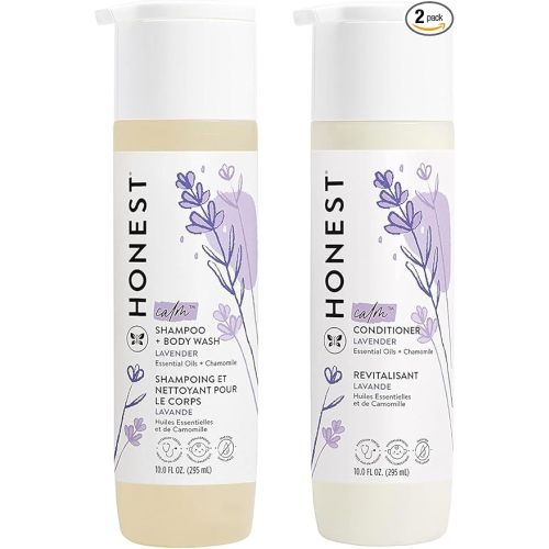 The Honest Company Silicone-Free Conditioner & 2-in-1 Cleansing Shampoo Body Wash Duo Gentle for Baby, Naturally Derived, Lavender Calm, 20 fl oz