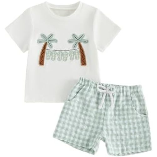 fhutpw Toddler Baby Boy Summer Clothes Tractor Letter Short Sleeve T-Shirt Tops Pockets Casual Shorts Set Infant Outfits