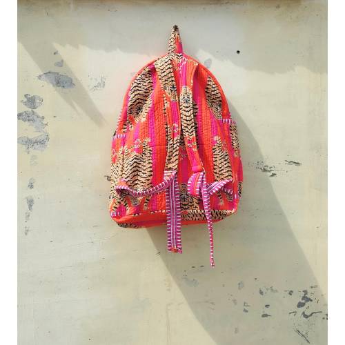 Cotton Quilted Backpack: Indian Block Print Laptop Bag