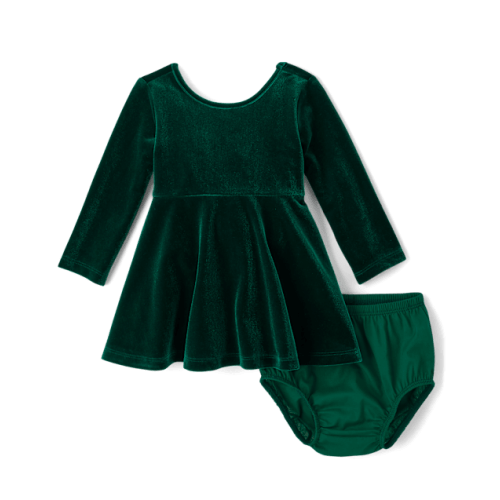Baby Girls Mommy And Me Velour Fit And Flare Dress - Green