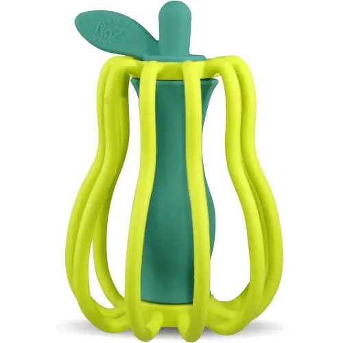 RaZbaby RaZ-Pear Silicone Teether & Rattle Toy – Soft, Flexible & Easy to Hold, Soothing Sounds for Entertainment, Textured for Teething Relief, Nipple-Shaped Stem for Comfort – BPA-Free, 3M+