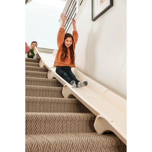 Stairslide 4-Pack Modular Indoor Slide for Home Staircases, White - Stair Attachment Ramps for Kids with Non-Slip Grip Bottom, Easy to Store, No Installation Needed