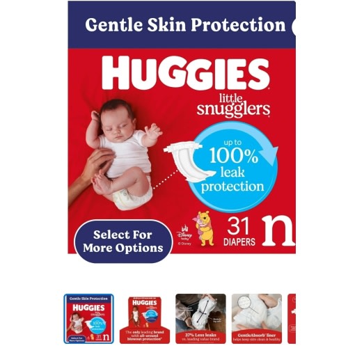 Huggies Little Snugglers Baby Diapers, Size Newborn (up to 10 lbs), 31 Count (Select for More)