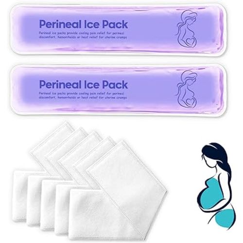 Perineal Ice Packs for Postpartum Reusable, Perineal Cold Packs, Postpartum Hemorrhoid Pain Childbirth Recovery Care, 2 Gel Pads+5 Washable Sleeves (Purple)