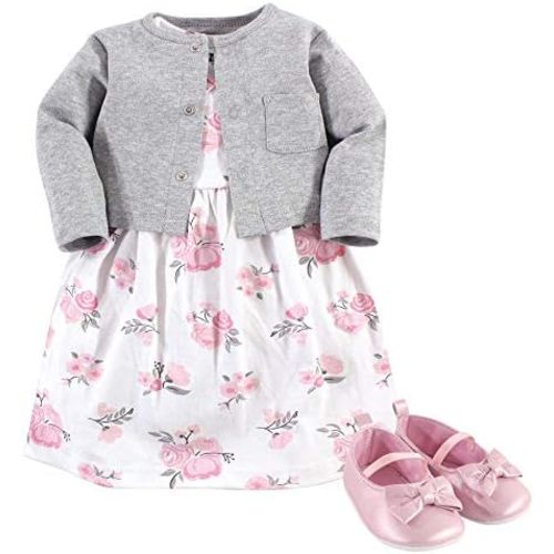 Hudson Baby baby-girls Cotton Dress, Cardigan and Shoe Set
