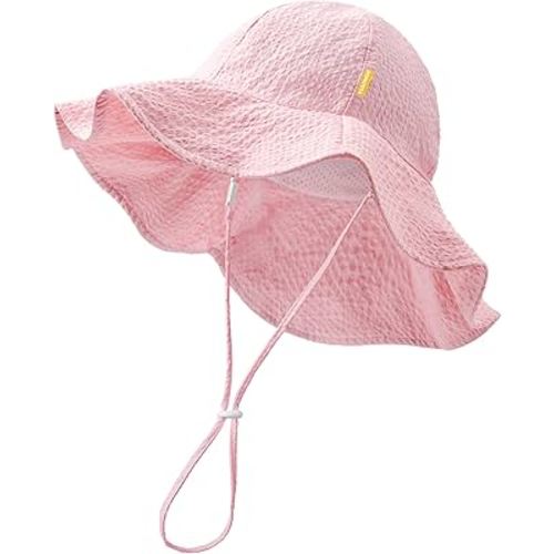 HONGTEYA Baby Sun Hat Toddler Girl Beach Hat Sun Protection Adjustable Outdoor Summer Wide Brim Bucket Hat for Infant Kids