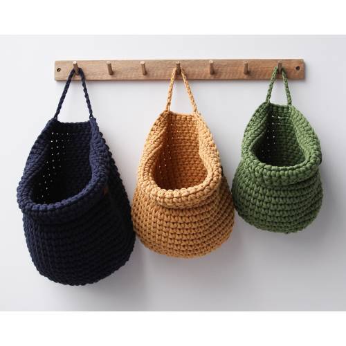 Crochet Wall Hanging Basket: Cotton Nursery Storage Bag