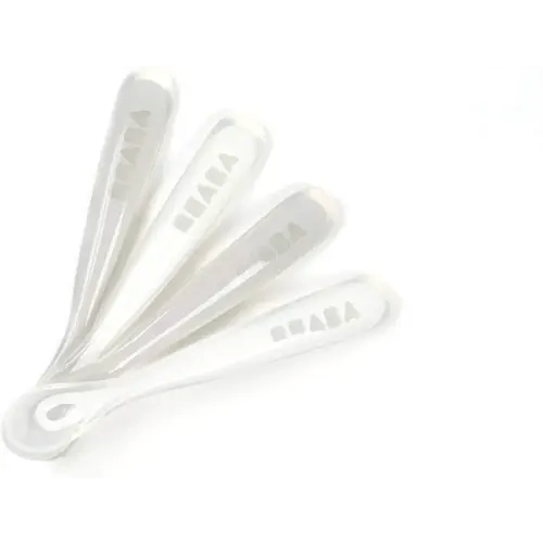 BEABA First Stage Baby Feeding Spoon Set, THE ORIGINAL Soft Tip Silicone Spoons for Babies, Gum Friendly BPA Lead Phthalate and Plastic Free, Great Gift Set (4 Pack), Cloud