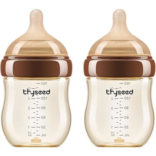 Thyseed PPSU Anti-Colic Baby Bottle, Breast-Like Extra Slow Flow Nipple for Breastfed Babies (0m+), 5 oz/160 mL, 2 Pack