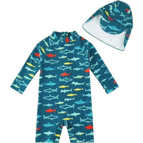 upandfast Baby/Toddler Swimsuit UPF 50+ Sun Protection One Piece Zipper Bathing Suit with Sun Hat Infant Beach Swimwear