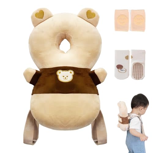 Baby Walker Head Protector Backpack Wear,Toddler Adjustable Baby Head Protection Backpack for Safety Baby Learning Walking Crawling (Brown Bear)