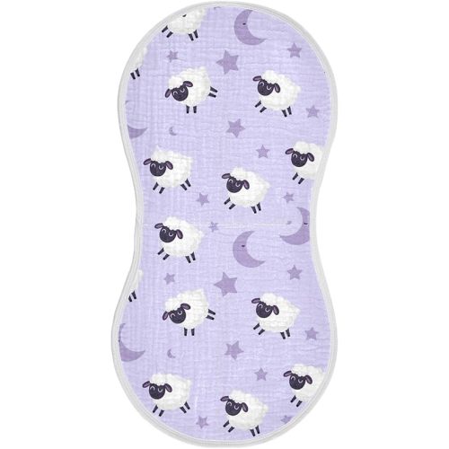 J JOYSAY Sheep Moon Stars Purple Baby Burp Cloths for Boys Girls Large 22''x11'' Cotton 4 Layer Fabric Drool Cloths for Girl Unisex one sizex1