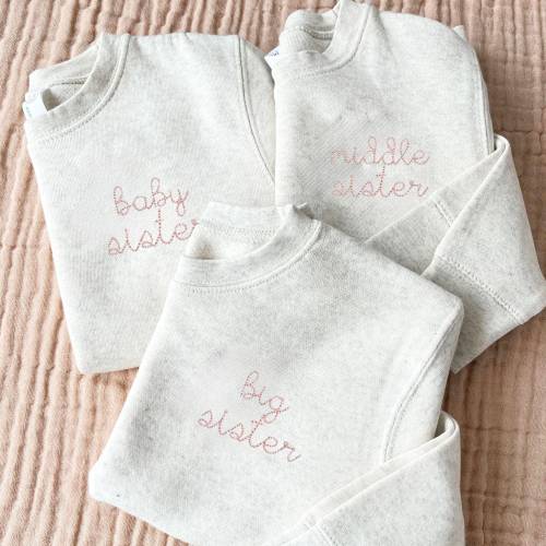 Custom Stitched Sister Toddler Sweatshirt | Birth Announcement | Embroidered | Matching Sibling Shirt | Newborn Photos | Big Sis | RS17ES1