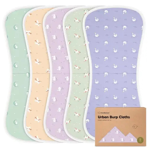 Organic Burp Cloths Baby Boy & Girl - 5-Pack Super Absorbent Cotton Burping Cloths for Babies, Soft & Plush Newborn Spit Up Rags, Infant Towels for Milk Spit Up, Unisex, Large 21" x 10" (Lunaris)