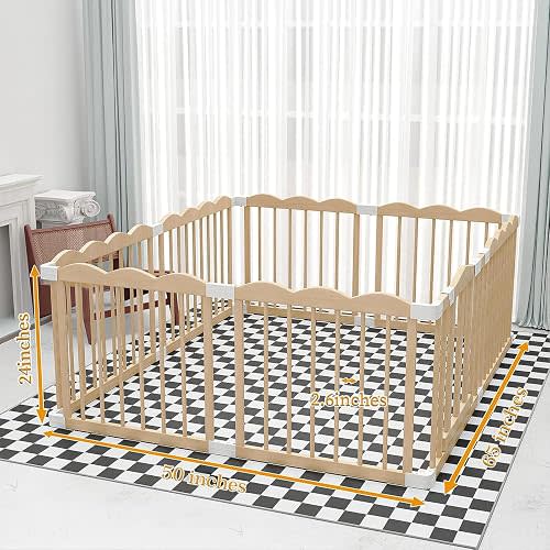 HUTOCADA Wooden Baby Playpen 50x65x24In Adjustable Play Yard with Lock Gate