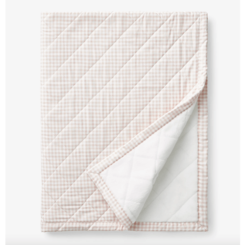 Ditsy Gingham Classic Cool Organic Cotton Percale Quilted Reversible Sherpa Stroller Blanket