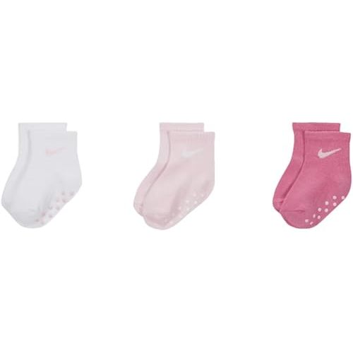Nike Toddler Gripper Ankle Socks 3 Pairs, 12-24 Months, Pink/White