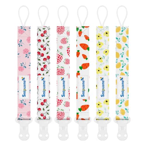 Pacifier Clip Girl,6 Pack Stylish Binky Clips Strap for Baby Girls,Paci Holder with Clip Lightweight Universal Fits Most Pacifiers Teether Toy Teething Ring Soothie,Baby Gift(Flower & Fruit)