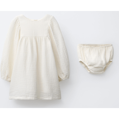 COTTON GAUZE DRESS AND BLOOMERS - Ecru | ZARA United States