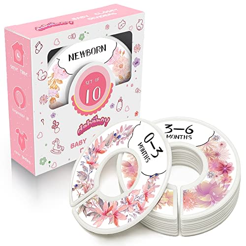 Baby Closet Size Dividers for Clothes - Set of 10 from Newborn to Toddler and 2 Blanks with Colored Box- Flower Designs Baby Closet Organizer for Nursery - Baby Clothes Organizer for Girl - [Floral]