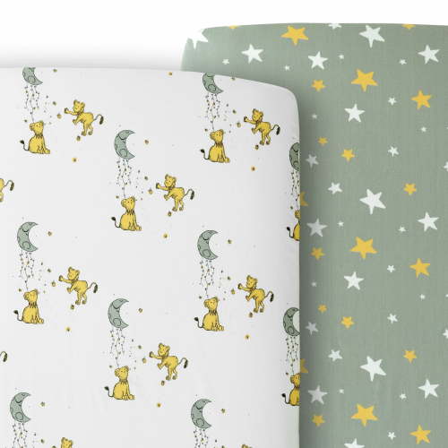JumpOff Jo - Set of 2, 100% Cotton Fitted Crib Sheets, 28x52 in. - Lions and Stars
