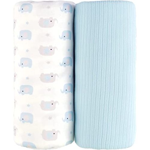 Viviland Jersey Swaddle Blanket, Ultra Soft Stretchy Receiving Blanket, Baby Boy Newborn Swaddle Wrap, 40 x 30 inches, 2 Pcs, Elephant