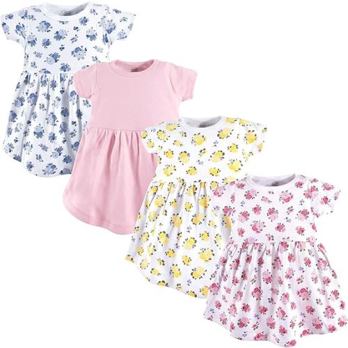 Luvable Friends Baby Cotton Dress, 4 Pack