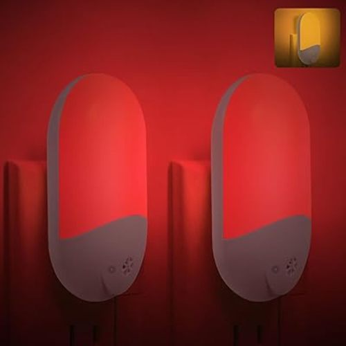670nm Red & Amber Light Night Light for Sleep Therapy[2 Pack] - Auto On/Off LED Night Light Plug into Wall for Baby Nursery Bedroom Bathroom - Melatonin Promoting - with Dusk to Dawn Sensor