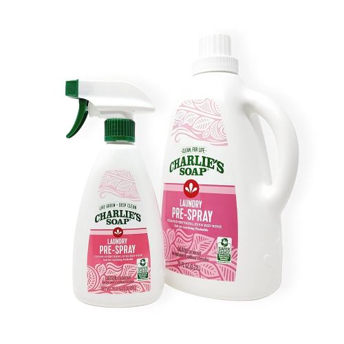 Charlie’s Soap Laundry Pre-Spray Stain Remover Refill Kit (91.9 fl oz), Natural Laundry Pretreat and Stain Remover (2 Pack - One 16.9oz Sprayer and One 75oz Refill)