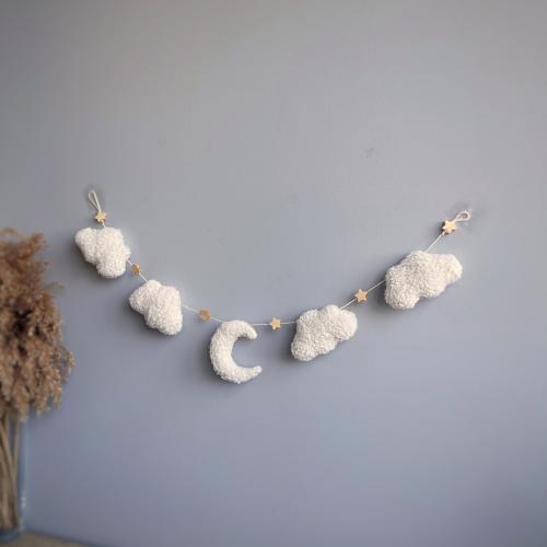 Clouds and stars nursery wall decor, Boucle clouds garland, moon nursery decor clouds garland, Baby room garland,nursery garland