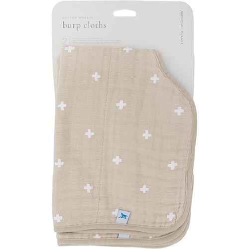 Little Unicorn Ultra-Absorbent Premium Burp Cloth 2 Pack | Soft on Baby's Skin | Larger Size | Ergonomic Design | Set of 2 (Taupe Cross)