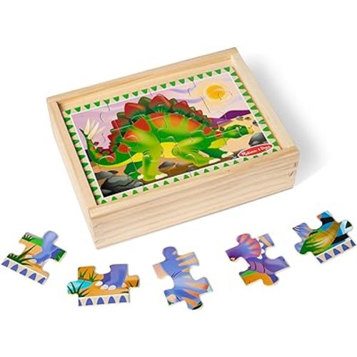 Melissa & Doug Dinosaurs 4-in-1 Wooden Jigsaw Puzzles in a Storage Box (48 pcs) - FSC Certified