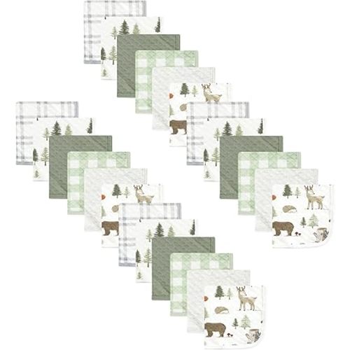 Hudson Baby Unisex Baby 24Pc Quilted Cotton Washcloths, Forest Animals, One Size