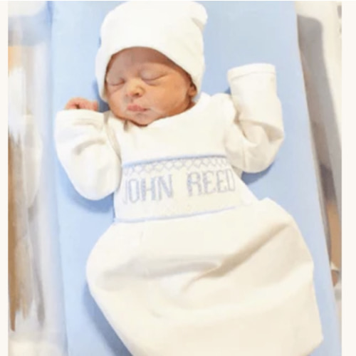 Blue Baby Snuggles - Custom Smocked Pima Gown and Hat